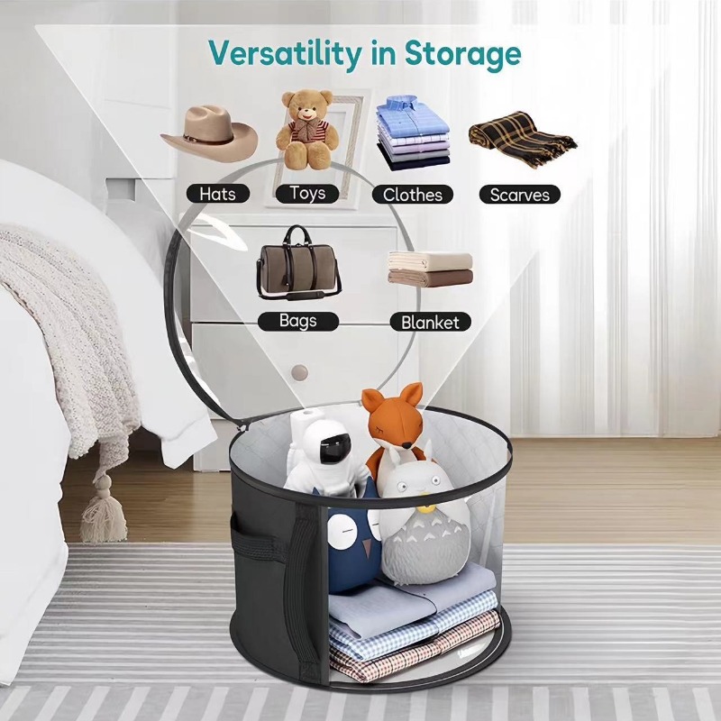 Hat Storage Box Non-woven Clear Storage Bucket Foldable Travel Storage Box with Zipper Clothes Hat Large Capacity Organizing Bag