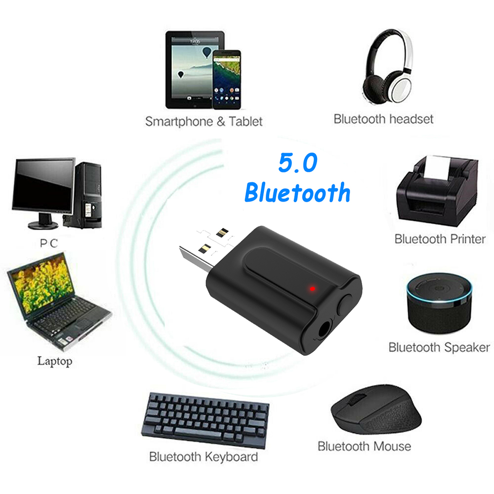 2 In 1 USB Bluetooth 5.0 Adapter Music Audio Receiver Adapters Transmitter Wireless Control Car Accessories