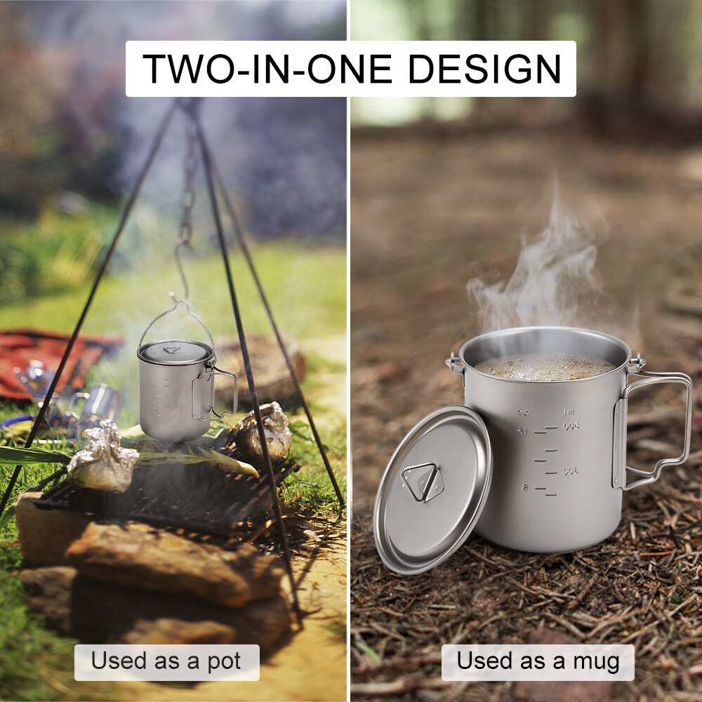 Udendørs ultralet titanium kop bærbart krus camping picnic køkkengrej vandbæger med foldbart håndtag 300ml / 400ml / 450ml /750ml
