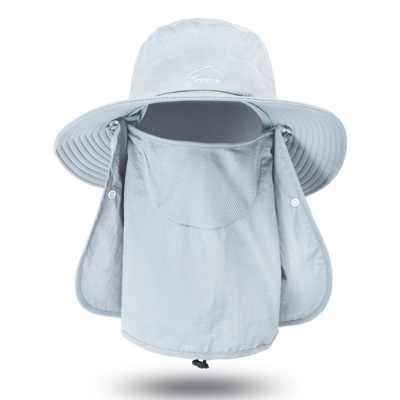 Summer Sun Protection Big Size 62CM Bucket Hats 3-piece Sunscreen Climbing Hat Sun Hat with Neck Flap Removable Fishing Hat: Light Grey