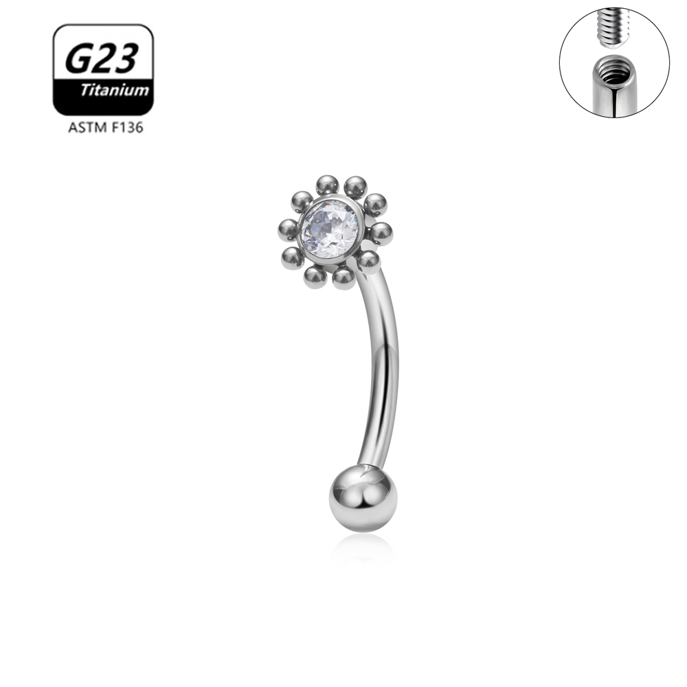 G23 titanio ASTM-F136 Piercings ceja hilo interno Piercings de cejas joyería del cuerpo para mujeres pendiente de circón: Rojo / Rodio plateado