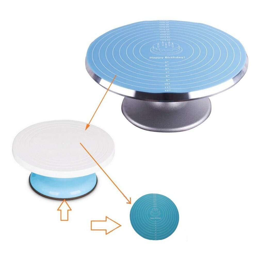 12inch Round Silicone Pastry Mat With Measurements For Cake Turntable Stand DIY Making Size Guide Kitchen Baking Mat