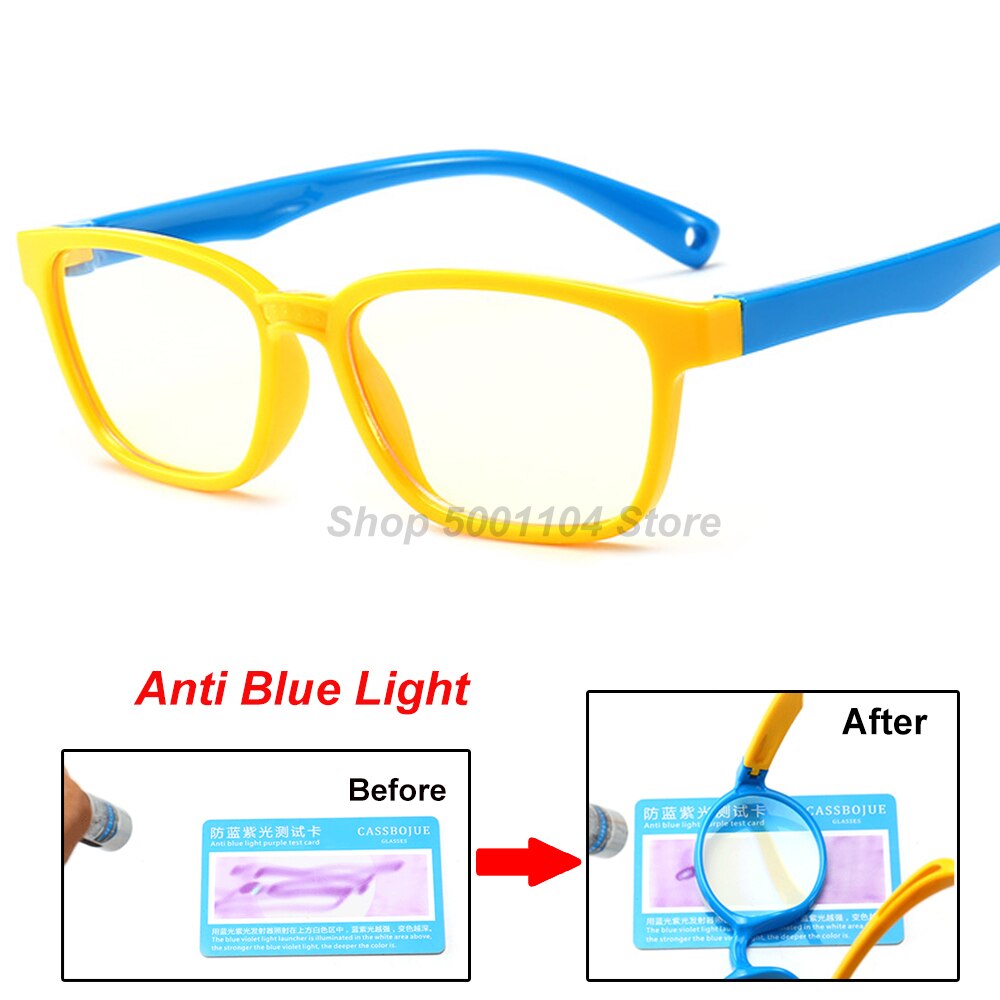 Firkantet blåt lys børn briller optisk ramme børn dreng piger computer gennemsigtig blokerende anti reflekterende briller: Gulblå