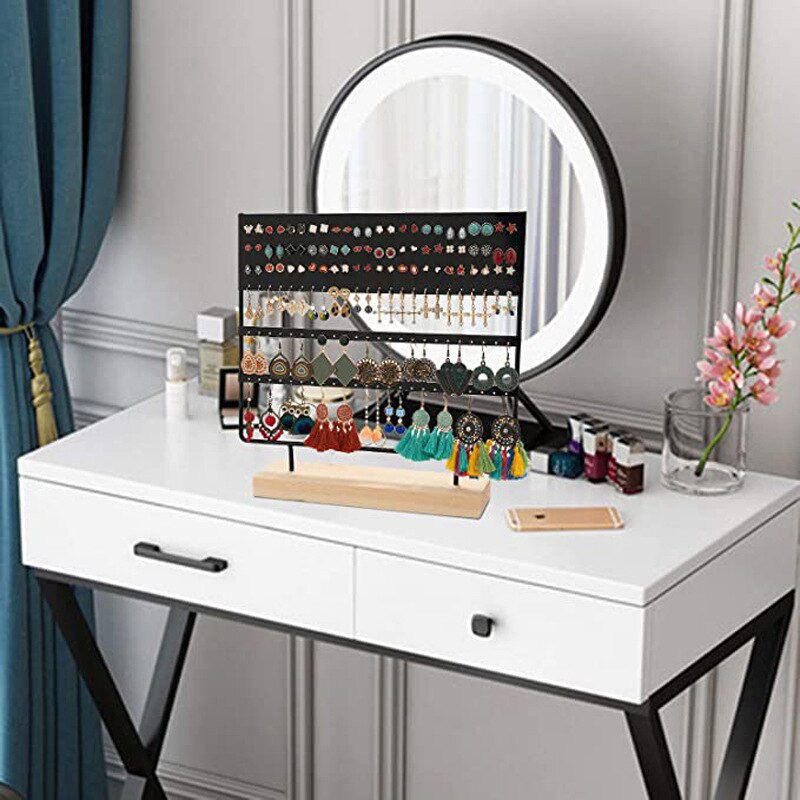 Earring Stand Display Rack 3-Tier Ear Stud Holder Jewelry Organizer Ear Stud Earring Holder 144 Holes with Wood Base