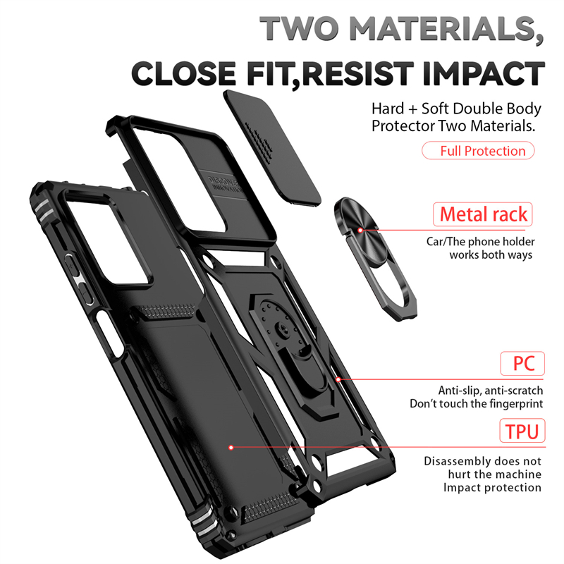 Voor Xiaomi Redmi Note 12 4G 5G Case Cover Shockproof Terug Slide Camera Lens Ring Houder Fundas Redmi Note 12 Pro 12Pro + 12S Case