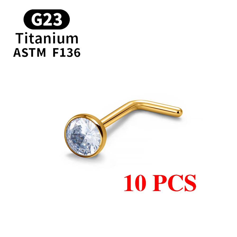 1/10 Uds ASTM F136 G23 Piercing de titanio para la nariz 20G tachuelas para la nariz en forma de L con circonita 2-3mm anillos para la nariz joyería para Piercing de la nariz: Verde / Bronce antiguo plateado