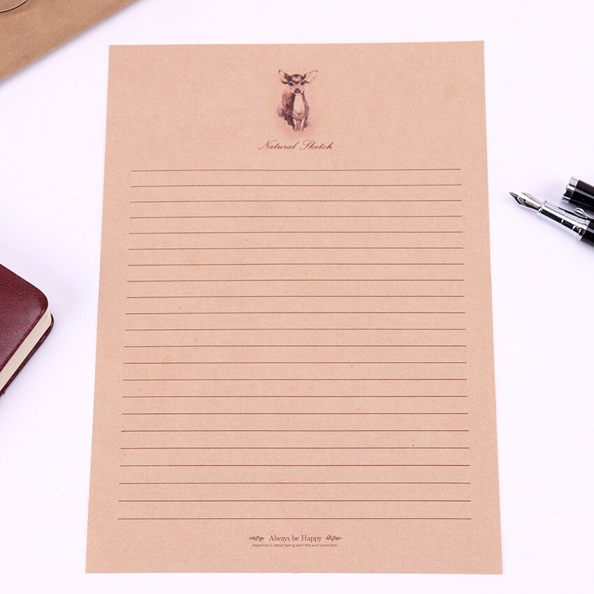10 Sheets Small Deer Kraft Paper Letter Paper Vintage Style Letter Paper Cartoon Animals Writing Paper School Office Stationery: small deer