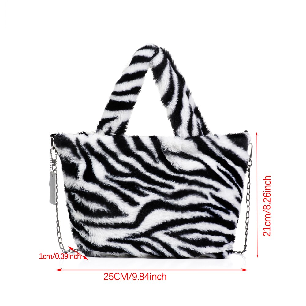 Bolso de hombro esponjoso de alta capacidad para mujer, de leopardo estampado de cebra, bolsas para las axilas con patrón de corazón de amor, bolsas de mano de piel cálida de felpa suave