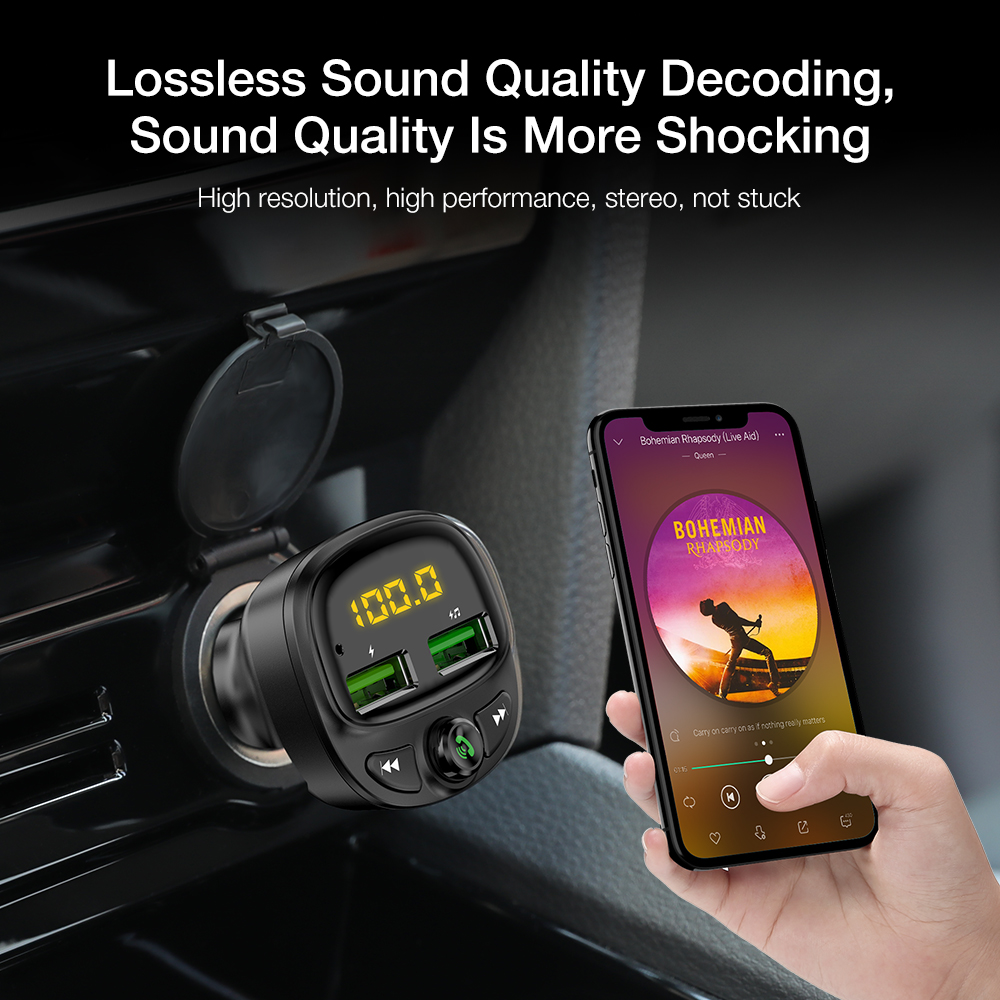 Novedoso pack de Multi-funcional 3.4A Cargador de Coche Rápido transmisor FM reproductor Bluetooth USB Dual encendedor de cigarrillos MP3 TF música de coche Kits de coche