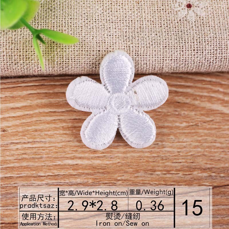 Parches bordados pequeños de flor de Sol para ropa, apliques de decoración de ropa para niños, insignia de rayas, agujero de tela, reparación DIY: 15White