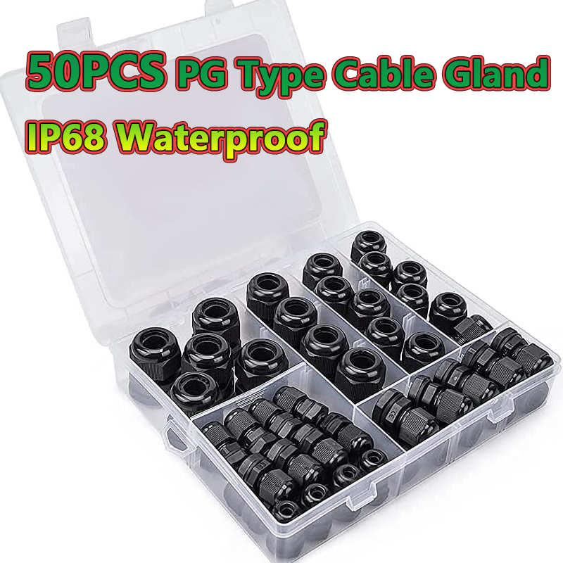 50PCS Waterproof Black Cable Gland Adjustable 3-16mm Cable Connectors PG7 PG9 PG11 PG13.5 PG16 PG19 Plastic Cable Gland Joints