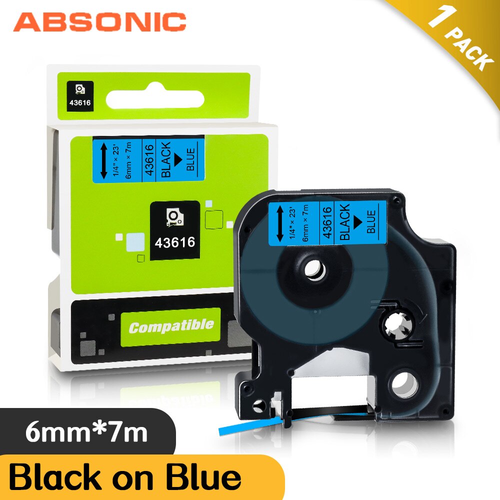 Absonic 6mm Multicolor 43613 kaseta z taśmą kompatybilna DYMO 43610 43617 43618 taśma z etykietami do DYMO LM 160 280 420P drukarka do etykiet: Black on Blue