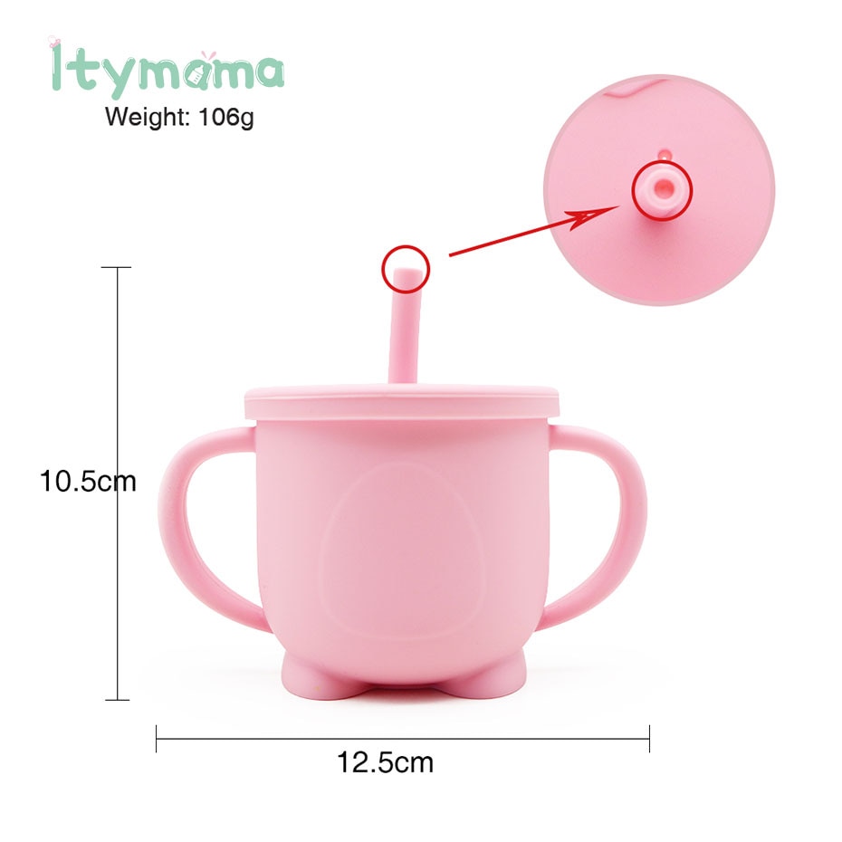 Tazas de alimentación para bebés, taza de aprendizaje para beber de silicona, con asa, tapas de silicona sólidas