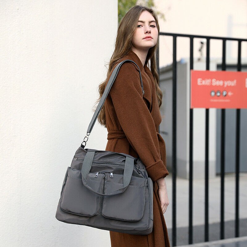 Vrouwen Grote Capaciteit Nylon Handtassen Waterdichte Winkelen Schoudertas Multi-Pocket Solid Casual Tassen