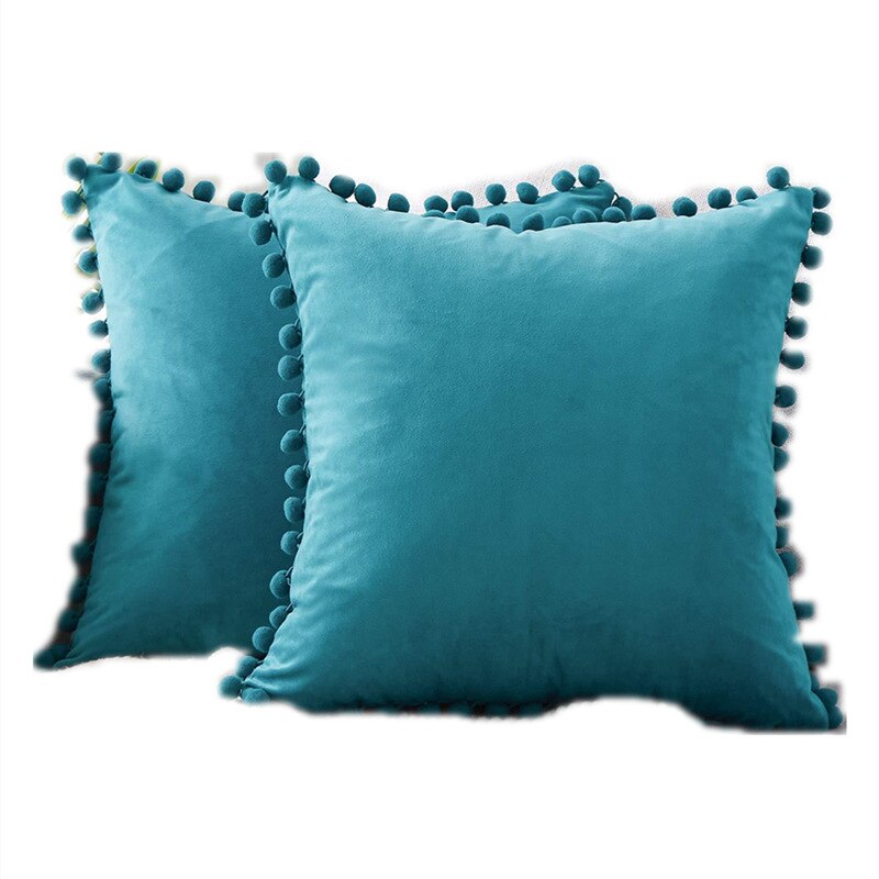 Vihreä sininen harmaa vaaleanpunainen massiivi sametti koriste tyynyliina pehmeä sametti tyynynpäällinen pompom pallo sohvatyynynpäällinen 30 x 50cm: Laivastonsininen / 1 kpl 450-450mm