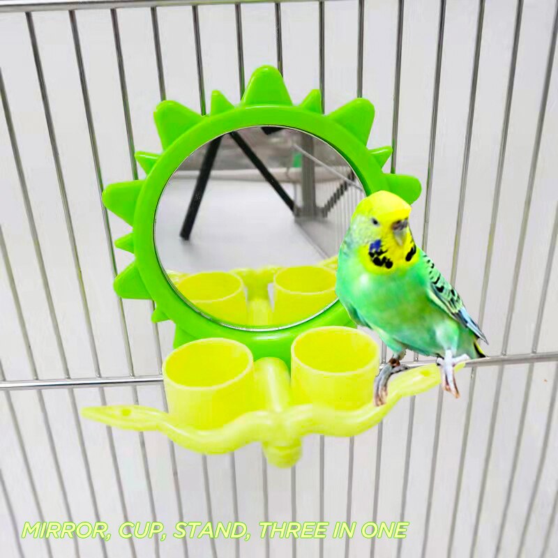 Soporte de espejo para loros, juguetes 3 en 1 para pájaros, columpio para jugar al gimnasio con alimentador, tazas, cuenco para loros, periquitos, jaula para cacatúas