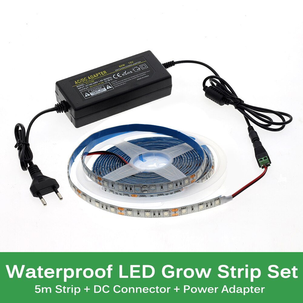 Plant Grow Light Strip Full Spectrum Phytolamp 5m LED Strip Lamp for Plants Flowers Dimmable Phyto Tape for Greenhouse Grow Tent: Type 2-Waterproof / 5 Red 1 Blue