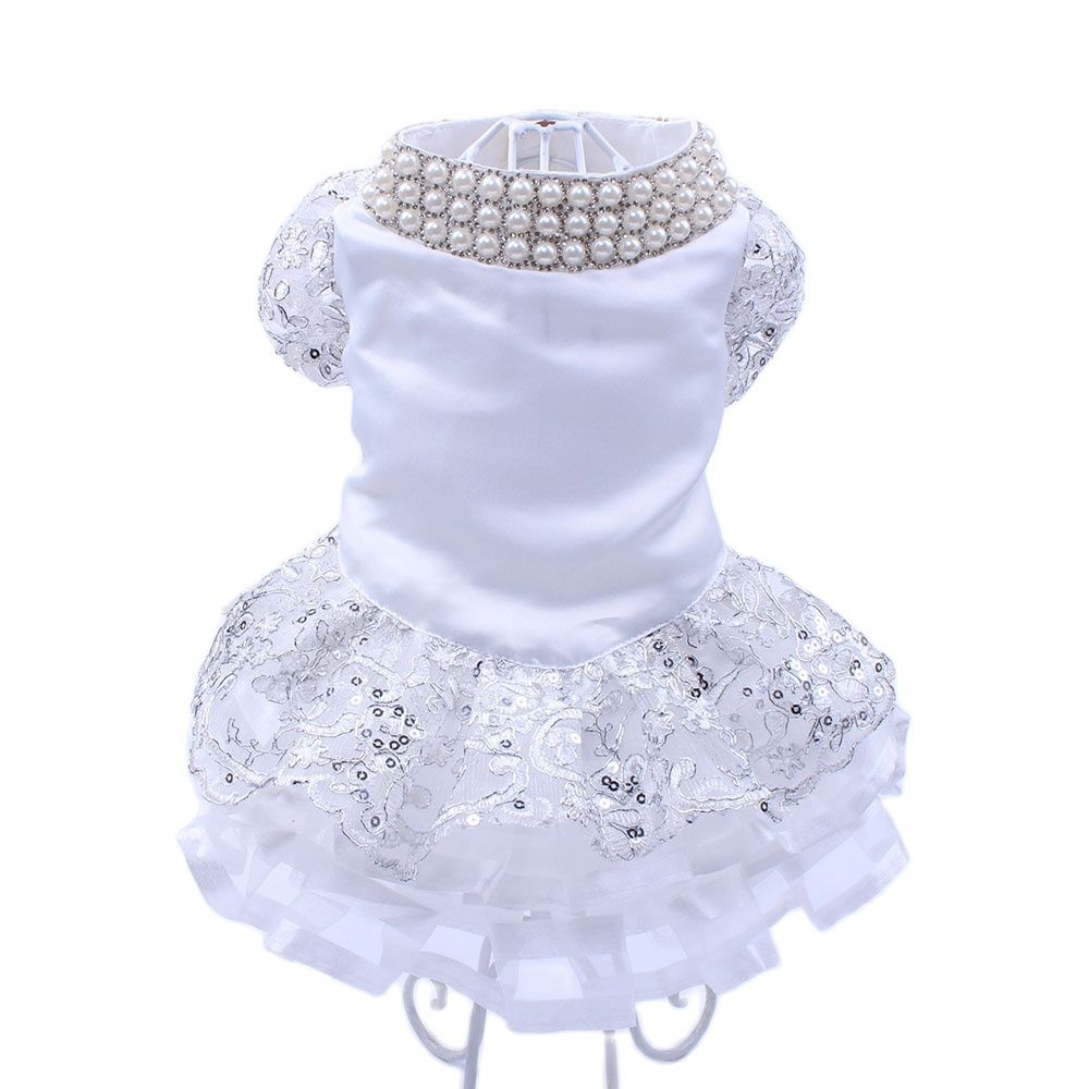 Robe de mariée Tutu en dentelle pour chien et chat, tenue princesse, de perles, pour animaux de compagnie, chiot, vêtements de fête de mariage,