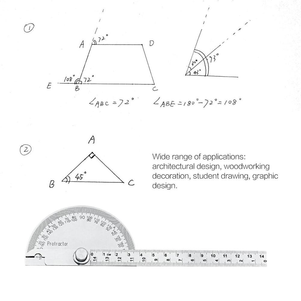180 Degree Adjustable Protractor multifunction stainless steel roundhead angle ruler mathematics measuring tool