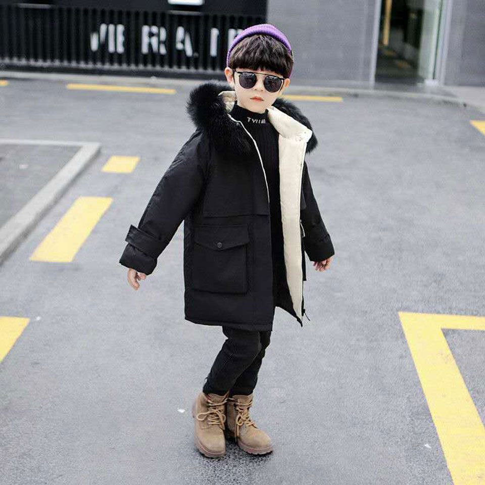 2 colori inverno addensare giacca pelliccia con cappuccio caldo bambini ragazzi cappotto invernale 4-13 anni bambini adolescente giù cotone parka capispalla: 002 / 6