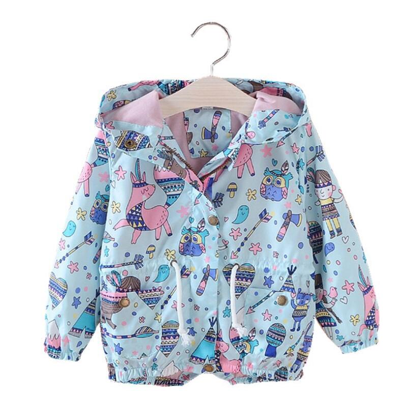 Meisjesjas herfst meisje vogel doodle print jas kinderen windjack meisjes vrijetijdskleding jas 3-7