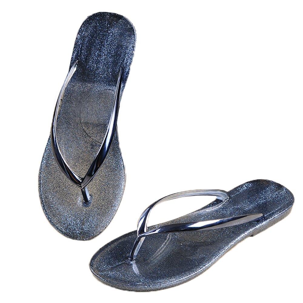 women flip flop sandals Open Toe jelly shoes dry quickly beach summer thong slippers silver clear neutral comfortable