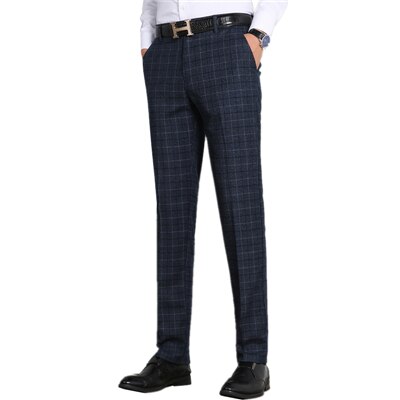 Höst herr randiga rutig kostym byxor stor storlek 29-38 business casual herr byxor: Blå grå / 29