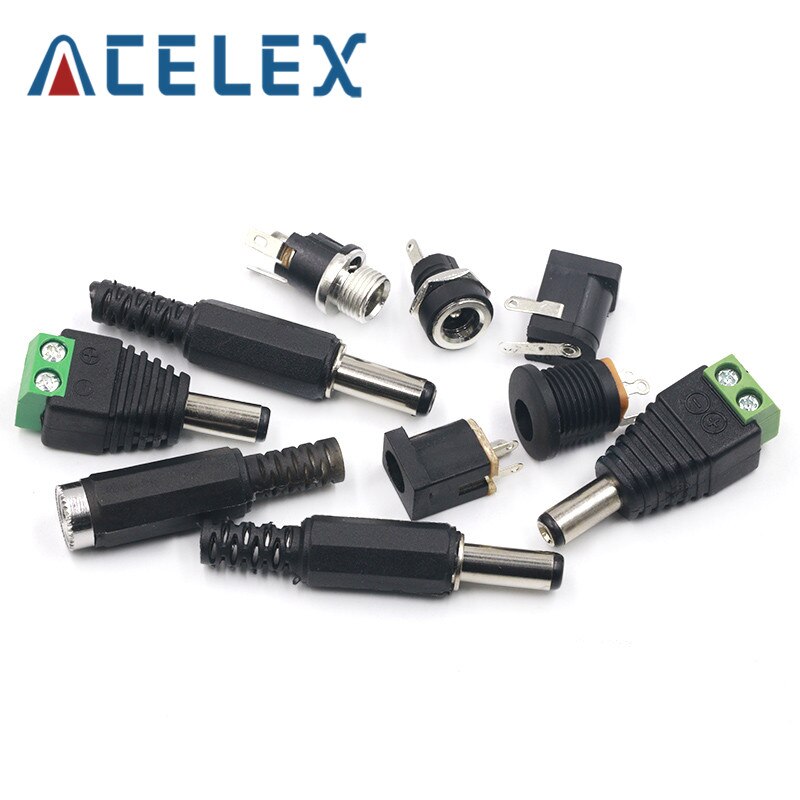 10PCS DC Power Connector pin 2.1x5.5mm Female Plug Jack + Male Plug Jack Socket Adapter PCB Mount DIY Adapter Connector 2.1X5.5