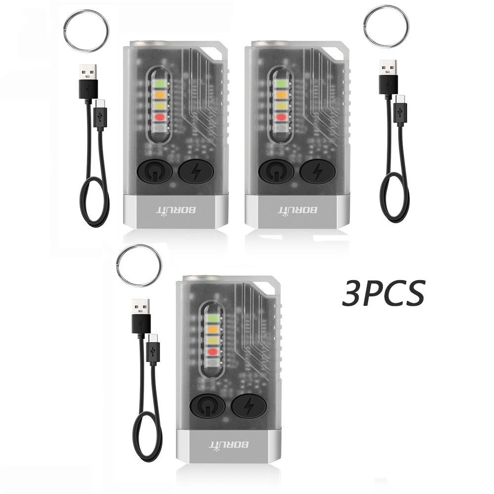 BORUiT V10 EDC Keychain Flashlight Portable Mini Torch Type-C Rechargeable Work Light With Magnet UV Beep Camping Pocket Lantern: Yellow