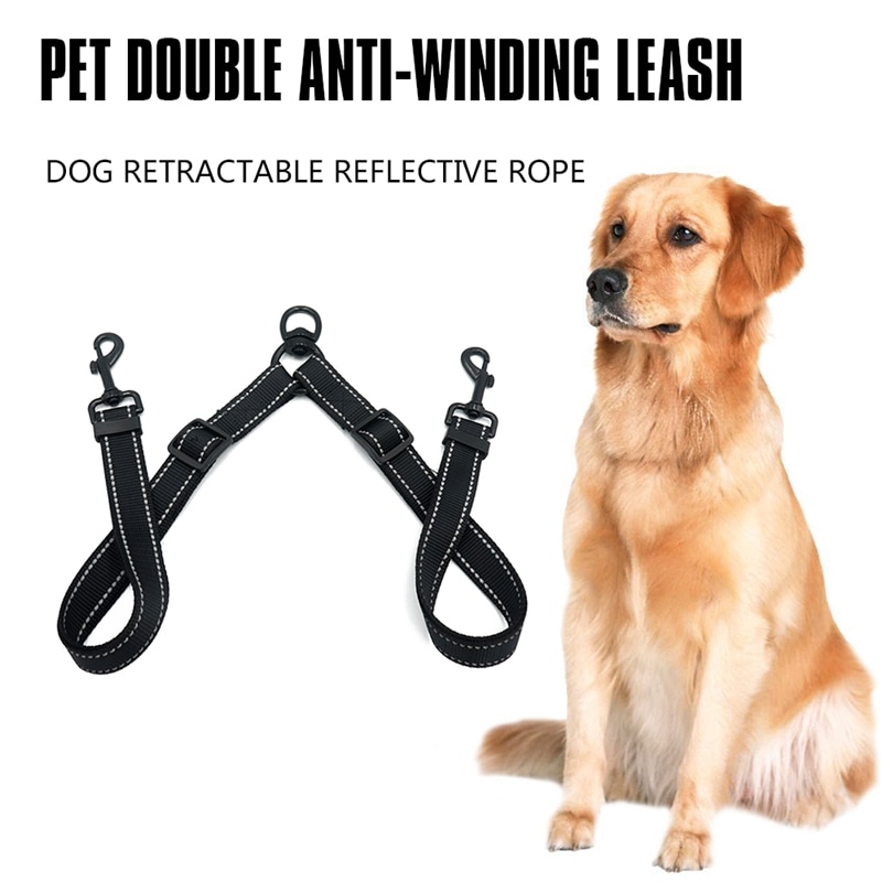 -acoplador de doble correa para perros grandes, divisor de nailon ajustable de alta resistencia para dos perros grandes: Default Title