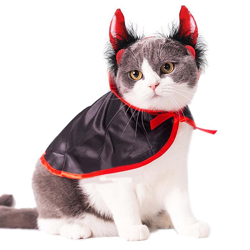 Kæledyr kat cosplay kappe kostume horn halloween kæledyr kostumer sød cosplay vampyr kappe kappe hund kasket med cosplay horn