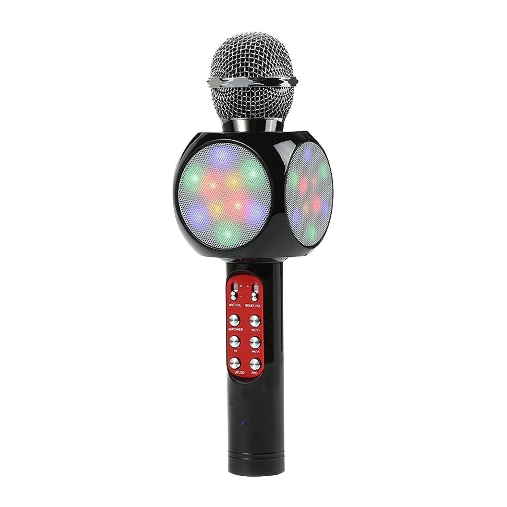 Hjem karaoke trådløs bluetooth farverig ledet højttaler kondensatormikrofon mikrofon: Sort