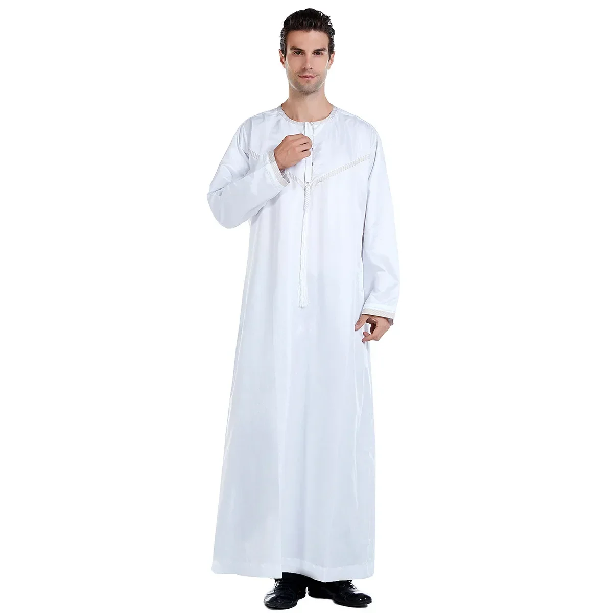 Ramadan Muslimische Männer Kleidung Jubba Thobe Langes Kleid Pakistan Dubai Arabisch Djellaba Kaftan Abaya Islamische Gebet Kleid Gottesdienst: S / Weiß