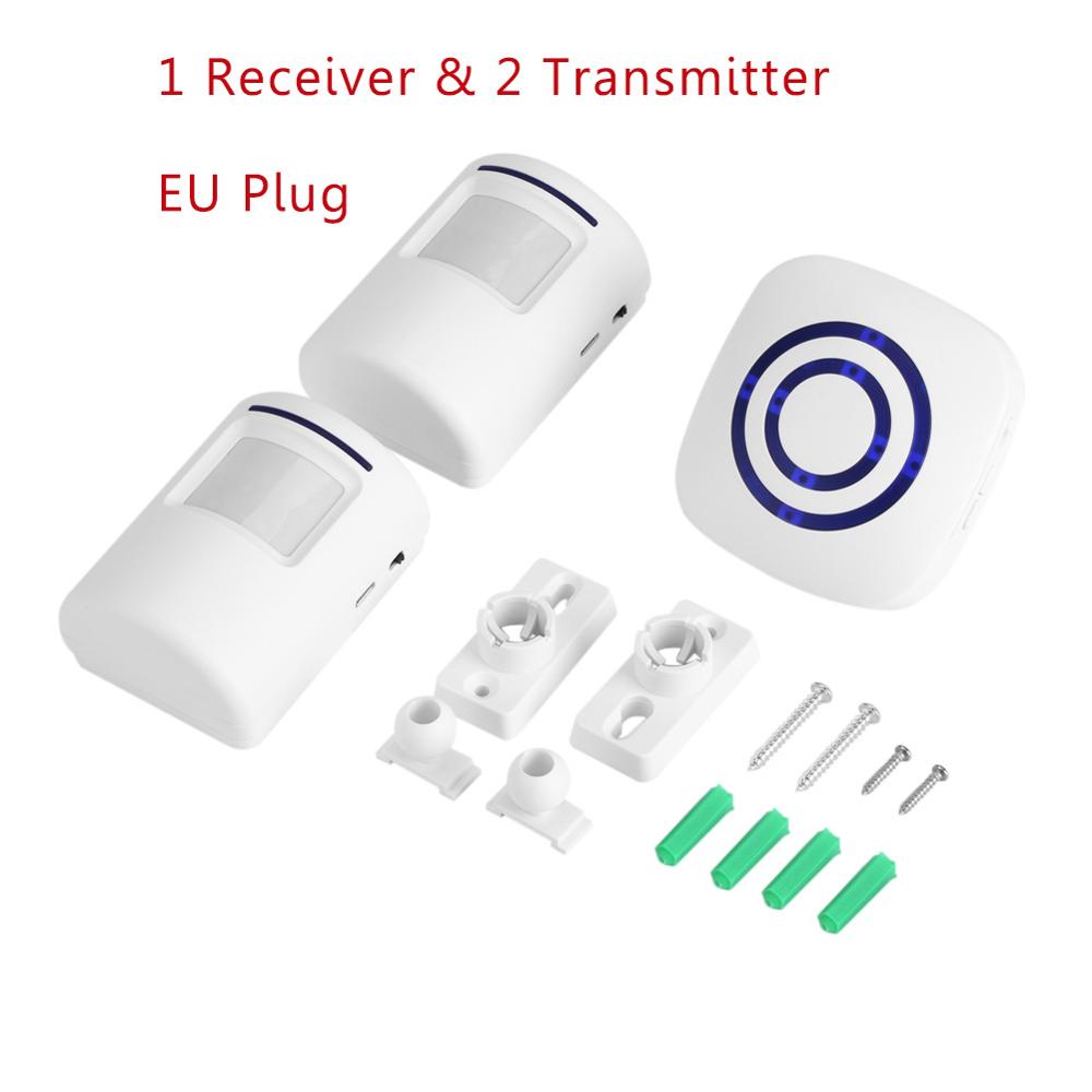 110v-240v trådløse dørklokker pir infrarød sensor bevægelsesdetektor indgang dørklokke alarm m/ modtager &amp; sender eu/us stik: Type 1