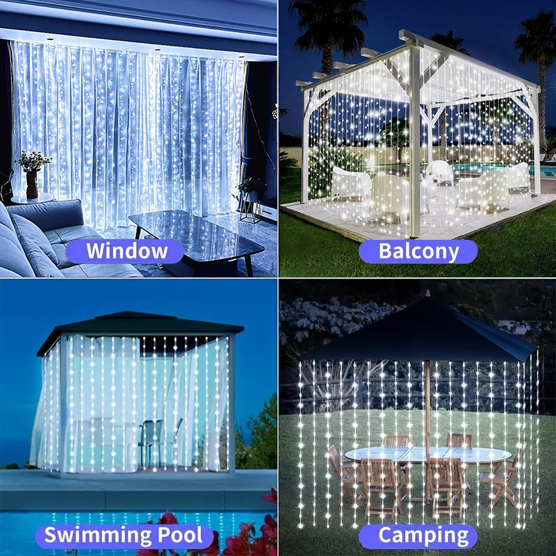 600/300/200/100LED luces de cortina solares luces de hadas al aire libre luces LED decoraciones de boda de Navidad luces de cadena decoración de jardín