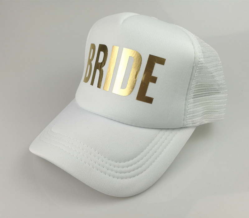 C&amp;Fung BRIDE TEAM BRIDE Bachelorette Hats Wedding party Trucker Caps White Neon gold glitter print hats summer style