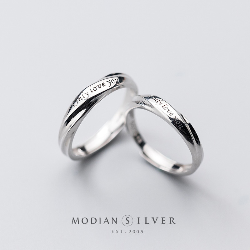 Modian Romantische Gesneden Letters Ring Voor Mannen En Vrouwen 925 Sterling Zilver Een Paar Verstelbare Liefhebbers Bruiloft Ring Fijne Sieraden