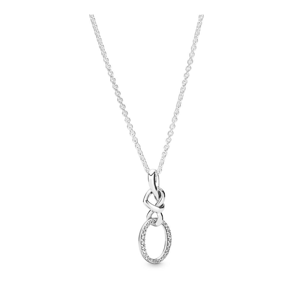 Collar con abalorio en forma de corazón anudado para mujer, conjunto de pendientes, joyería romántica de lujo, Original, 100% S925: 398078CZ 60CM