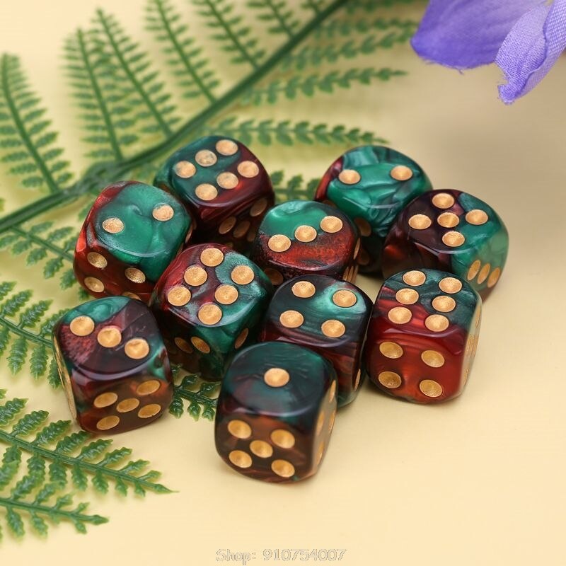Dado de resina D6 para entretenimiento de club nocturno, 10 Uds., 16mm, rojo, verde, dorado, puntos, bordes redondos, KTV Bar, N13 20