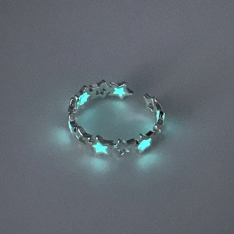 Glow In Dark Ring Lichtgevend Blauw Roze Licht Liefde Hart Ring Koppels Meisjes Zilver Kleur Sieraden Maat Verstelbaar Mode Ringen: GRIJS