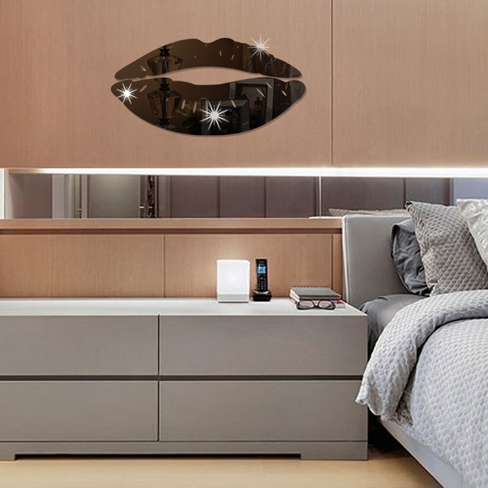 Removable Lips Mirror Wall Stickers Decal Art PVC Living Room Home Decor Mirror Stickers 3D Mirror Wall Stickers Gold Silver