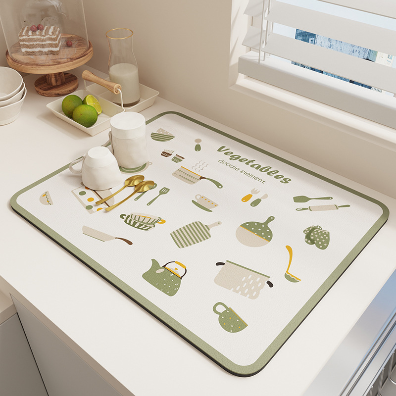 Küche Wasser Saugfähig Pad Kieselgur Trocknen Gerichte Abfluss Matte Waschbecken Arbeitsplatte Schutz Tischset für Badezimmer Matte: S / Black