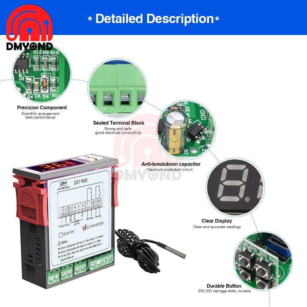 Dst 1000 ac 110-230v enkel display digitale thermostaat temperatuurregelaar regeling waterdicht  ds18 b 20 sensor vervangen stc -1000