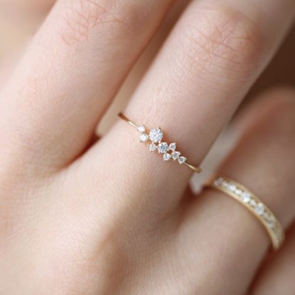Mode Vrouwen Ringen Lady Elegante Eenvoudige Rhinestone Crystal Wedding Bridal Ring Gold Lover Ringen Sieraden