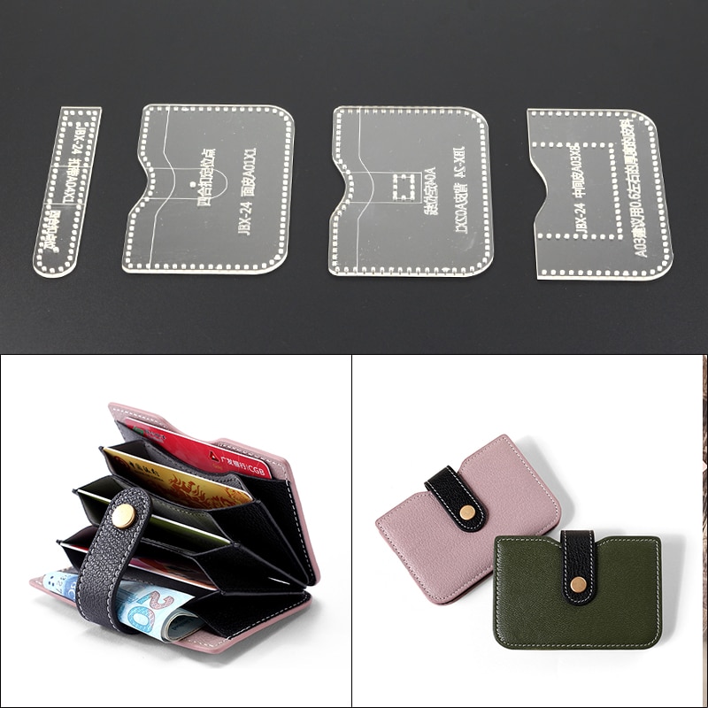 1set DIY leather craft small folded Card Wallet Acrylic template cutting sewing pattern 12*7.5*2cm