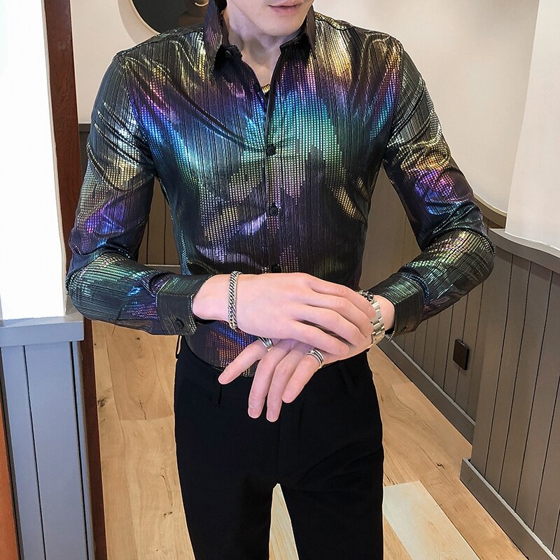 Camisa de dibujo de estilo británico para hombre, camisas casuales de manga larga para hombre, ropa de calle con ajuste ajustado/Club nocturno/esmoquin de graduación 3XL: Asian 3XL 72-77KG