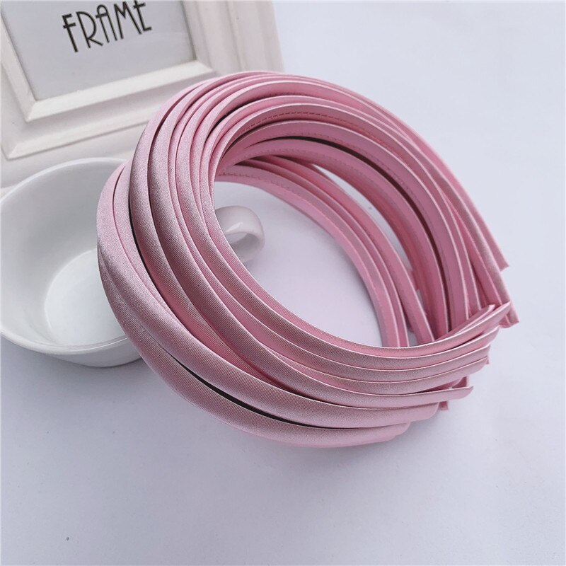 10pcs/lot Satin Covered Headband 12mm Wider Ribbon Hair Hoop Band Base For Hairbands Making Diy Girls Bow Hairwear Accessories: Light pink