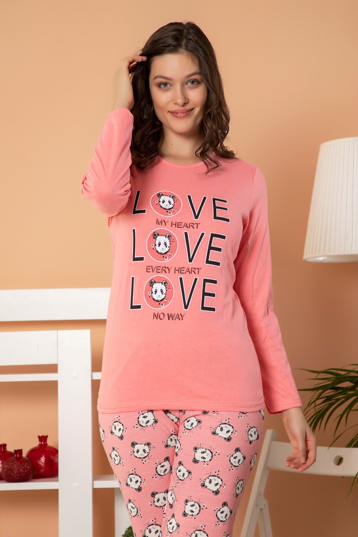 Aardbei Vrouwen Granaatappel Bloem Katoenen Lange Mouwen Gedrukt Pyjama Pak