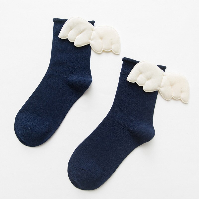 Dreamlikelin femei șosete cu aripi de înger dulce kawaii studente fete șosete prințesă din bumbac moale: Albastru marin