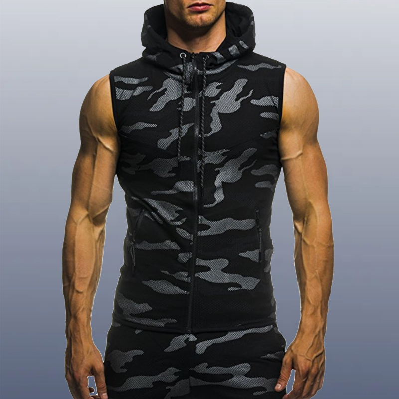 Mænd bodybuilding tanktoppe ærmeløse hættetrøjer mænd afslappet camouflage hættetrøje herre camouflagetøj